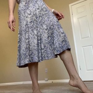 Paul & Joe Snake Skin Print Blue 100% Silk Midi Skirt, size S